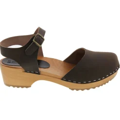 BJORK ALMA Swedish Wood Clog Brown Leather Sandals