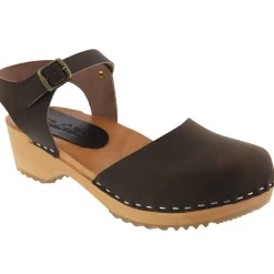 BJORK ALMA Swedish Wood Clog Brown Leather Sandals