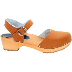 BJORK ALMA Swedish Wood Clog Cognac Leather Sandals
