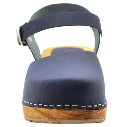 BJORK ALMA Swedish Wood Clog Navy Leather Sandals