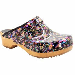 BJORK Araceli Wood Open Back Leather Clogs