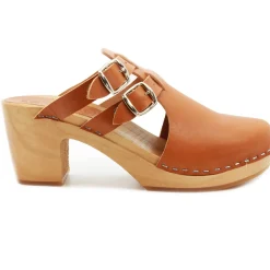 BJORK Brigetta Mid-heel Fashion Leather Wooden Clogs - CLOSEOUT