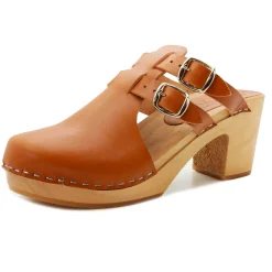 BJORK Brigetta Mid-heel Fashion Leather Wooden Clogs - CLOSEOUT