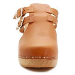 BJORK Brigetta Mid-heel Fashion Leather Wooden Clogs - CLOSEOUT