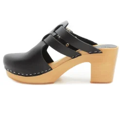 BJORK Brigetta Mid-heel Fashion Leather Wooden Clogs - CLOSEOUT