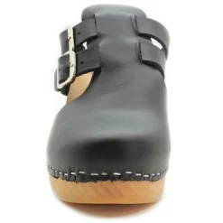 BJORK Brigetta Mid-heel Fashion Leather Wooden Clogs - CLOSEOUT