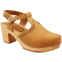 BJORK CLARA Swedish Wooden Clogs in Camel Nubuck