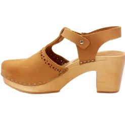 BJORK CLARA Swedish Wooden Clogs in Camel Nubuck
