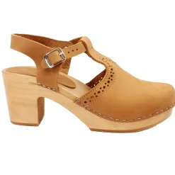 BJORK CLARA Swedish Wooden Clogs in Camel Nubuck