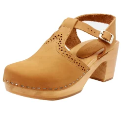 BJORK CLARA Swedish Wooden Clogs in Camel Nubuck