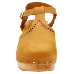 BJORK CLARA Swedish Wooden Clogs in Camel Nubuck