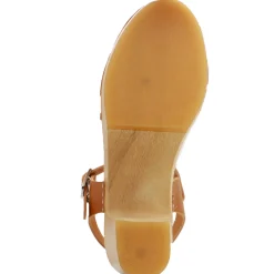 BJORK Duve Mid-heel Leather Peep Toe Wooden Clog Sandals
