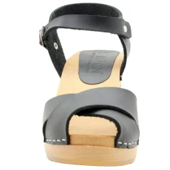 BJORK Duve Mid-heel Leather Peep Toe Wooden Clog Sandals