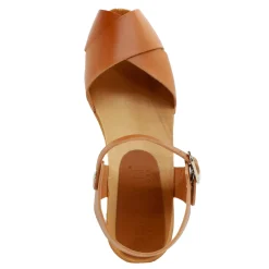 BJORK Duve Mid-heel Leather Peep Toe Wooden Clog Sandals