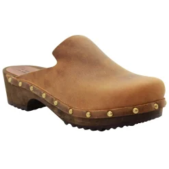 BJORK Elin Wood Open Back Full Grain Oiled Leather Clogs