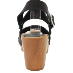 BJORK Erika Black Leather Wooden Clog Sandals