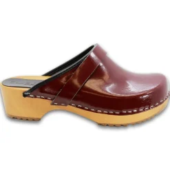 BJORK LEIA Wood Classic Open Back Maroon Patent Leather Clogs - CLOSEOUT