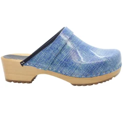 BJORK Maja Denim Wood Open Back Leather Clogs - CLOSEOUT