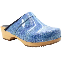 BJORK Maja Denim Wood Open Back Leather Clogs - CLOSEOUT