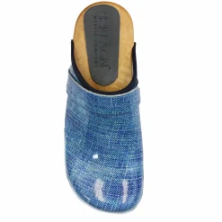 BJORK Maja Denim Wood Open Back Leather Clogs - CLOSEOUT