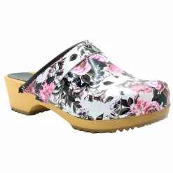 BJORK Maja Open Back Pink Roses Leather Clogs
