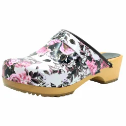 BJORK Maja Open Back Pink Roses Leather Clogs