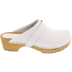 BJORK Maja White Wood Open Back Leather Clogs