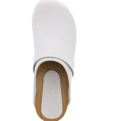 BJORK Maja White Wood Open Back Leather Clogs