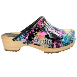 BJORK Maja Wood Graffiti II Leather Clogs