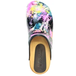 BJORK Maja Wood Graffiti II Leather Clogs