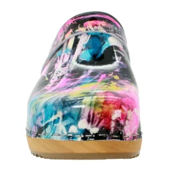 BJORK Maja Wood Graffiti II Leather Clogs