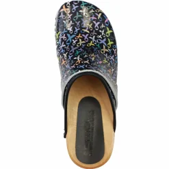 BJORK Maja Wood Hope Ribbons Printed Leather Clogs