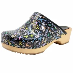 BJORK Maja Wood Hope Ribbons Printed Leather Clogs