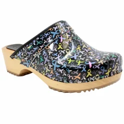 BJORK Maja Wood Hope Ribbons Printed Leather Clogs