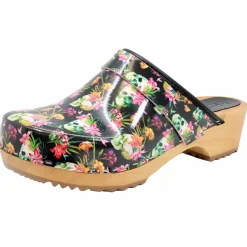 BJORK Maja Wood Moa Printed Leather Clogs