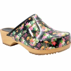 BJORK Maja Wood Moa Printed Leather Clogs