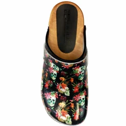 BJORK Maja Wood Moa Printed Leather Clogs