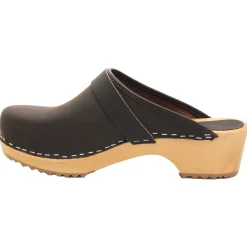 BJORK Maja Wood Open Back Brown Oiled Leather Clogs