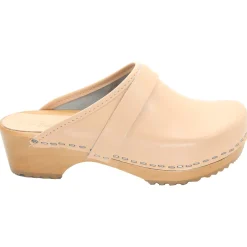 BJORK Maja Wood Open Back Clogs in Almond Leather