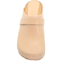 BJORK Maja Wood Open Back Clogs in Almond Leather