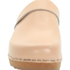 BJORK Maja Wood Open Back Clogs in Almond Leather