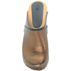 BJORK Maja Wood Open Back Croco Print Leather Clogs - CLOSEOUT