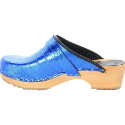 BJORK Maja Wood Open Back Croco Print Leather Clogs - CLOSEOUT
