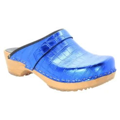 BJORK Maja Wood Open Back Croco Print Leather Clogs - CLOSEOUT