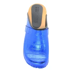BJORK Maja Wood Open Back Croco Print Leather Clogs - CLOSEOUT