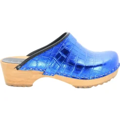 BJORK Maja Wood Open Back Croco Print Leather Clogs - CLOSEOUT