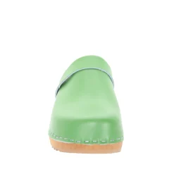 BJORK Maja Wood Open Back Green Leather Clogs - CLOSEOUT