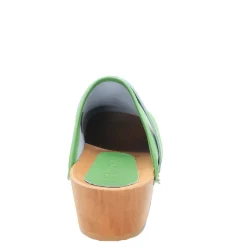 BJORK Maja Wood Open Back Green Leather Clogs - CLOSEOUT