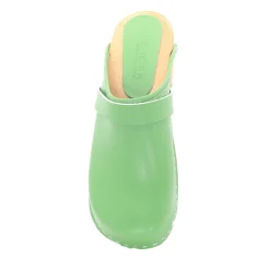 BJORK Maja Wood Open Back Green Leather Clogs - CLOSEOUT