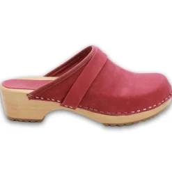 BJORK Maja Wood Open Back in Berry Nubuck Leather - CLOSEOUT